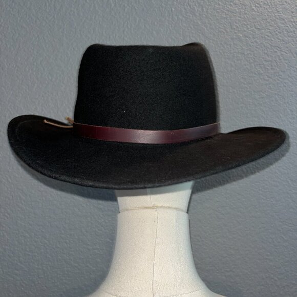 RODEO KING Made in USA Low Profile Western Cowboy Indiana Jones Black Felt Hat - Picture 3 of 6